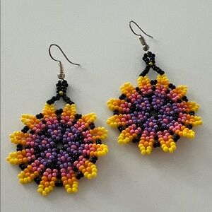 Colorful Beaded Sunflower Earrings